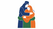 © dim - Two people embracing, one wearing a blue head covering and the other an orange one