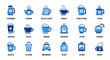 © Ifra - A comprehensive set of stylized beverage icons, showcasing a variety of coffee cups, mugs, and drinkware in a clean blue and white flat design