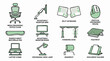 © Vectors Collection - Ergonomic Office Setup Icons: A collection of meticulously designed icons that represent an ergonomic office setup, ensuring comfort and productivity.