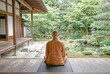 © YUTO PHOTOGRAPHER - 日本庭園を眺めて座禅する僧侶