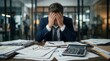 © Masque - Stressed businessman managing work stress and preventing burnout in the office.