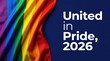 © Ievgeniia - Rainbow pride flag waving against a dark blue background