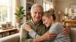 © Masque - An elderly man and young woman sharing a loving hug at home.