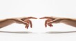 © Benxiumo - Two human hands reaching out to touch each other against a white background, symbolizing connection, collaboration, and unity. Minimalist concept of support and partnership.