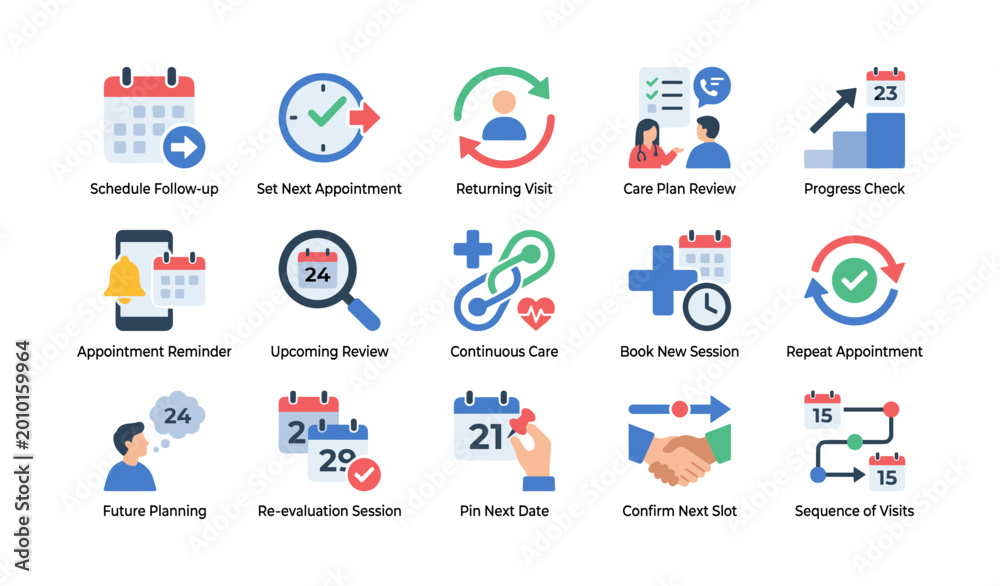 Appointment and scheduling icons for healthcare follow up Stock Vector ...