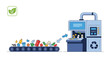 © Ovi - Industrial waste sorting machine with a conveyor belt moving various plastic bottles and containers for recycling into a processing unit.