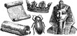 © Artem - Ancient scroll crown scarab and pharaoh bust depicted