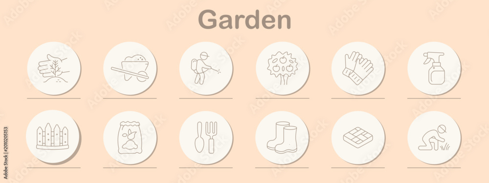 Stock-Vektorgrafik „Garden set icon. Line symbols depict hands with ...