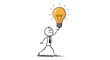 © rino - Stick figure businessman holding a glowing light bulb representing a new idea or innovation.