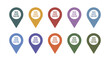 © Well Done - Colorful map location pointer vector set featuring “We Are Here” text for navigation, destination marking, and map interface design.