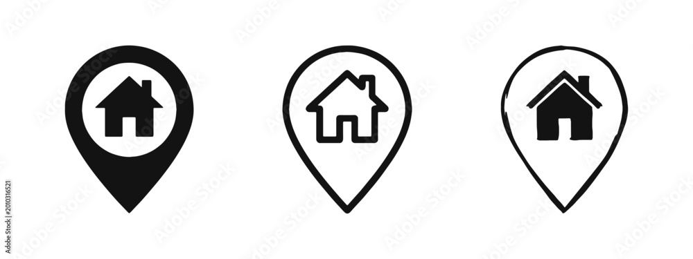 Home location pin icon. Real estate map marker and residential property ...
