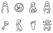 © Yurii - pregnancy and maternity icon set, mother baby newborn and prenatal healthcare symbols including breastfeeding fetus and footprint, simple outline vector collection isolated on transparent background