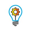 © Anwar - A vibrant, colorful illustration of a lightbulb with a gear inside. The bulb's outline is blue. The gear is yellow/orange, and it rests on a black stem