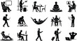 © Basu Official  - Remote Work and Travel Lifestyle Silhouette Set, Digital Nomad Activities Vector