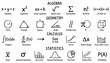 © SJB studio - Algebra geometry calculus statistics math symbols vector set transparent background education science.
