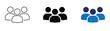 © anamull2004 - Set of three team group icons featuring outline solid black and blue color variants perfect for business networking corporate collaboration community member symbols and social profile avatars.