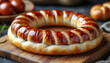 © kulkann - Puff pastry sausage croissant with sesame seeds – homemade breakfast top view