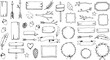 © LaboniAktar - Rustic hand drawn forest elements vector set, vintage woodland clip art with wooden signs and arrows, bohemian nature doodles for wedding invitations