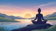 © Md - Silhouette of a person meditating in a lotus pose by a calm lake at sunset embodying peace and serenity