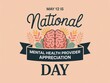 © Hriday - National mental health provider appreciation day illustration with brain icon and floral elements on a soft peach background