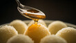 © Suborna - Honey dripping from spoon onto sweet dessert balls with food photography with food preparation with food texture with bee product with coconut flakes with round shape with food serving