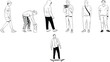 © MDMOJIBAR - Diverse young men in casual attire with varied poses and activities against a clean backdrop in a minimalist style