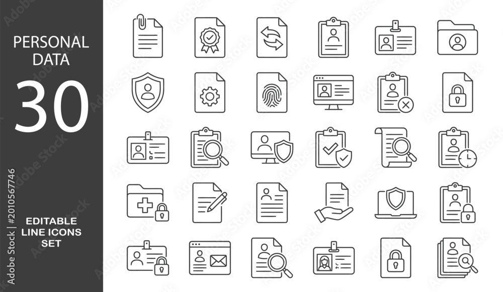 Personal Data Line Editable Icons set. Vector illustration in modern ...