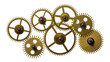 © Ryan - Collection of brass clockwork gears meshing together, isolated on transparent background