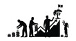 © Zubair - Silhouette illustration of people building a graph with money and a growing tree