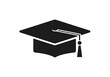 © Raden - Black silhouette of a graduation mortarboard with a hanging tassel, flat vector icon representing academic achievement and success