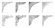 © O.M-lova - Black line vector delicate openwork corner set. Monochrome outline royal angle sign collection, refined feminine edge border isolated symbols, editable stroke various linear cliparts
