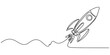 © Alo 2026 Arts - Continuous single line drawing of a flying space rocket ship launching into the air representing business growth and startup success in a simple style Vector, illustration