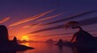 © Tejjaz - Een spectaculaire zonsondergang boven een sereen landschap met silhouetten van bergen en wolken.