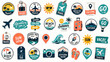© Oleksan - Summer Travel Sticker Pack. AI Generated White Background SVG Vector Collection with Dense Sticker Sheet, Badge Labels, Icons, Promo Marks and Isolated Commercial Design Elements, travel stickers
