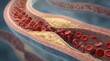 © Umnat - Medical illustration of an artery with cholesterol buildup and red blood cells.