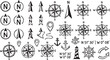© Ajoy - Compass rose collection featuring various hand drawn navigation symbols arrows anchors and nautical elements isolated on white background for travel map design and decoration