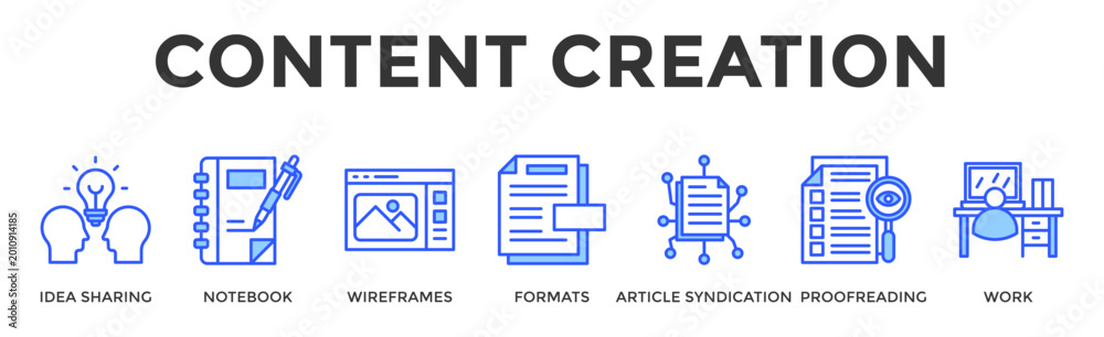 Content Creation Banner Web Icon Set Collection Pack Vector ...