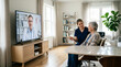 © NanisHappy - Video consultation elderly patient caregiver support home care medical advice virtual doctor living room senior woman nurse helper remote health