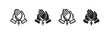 © liubomir118809 - Four black and white icons of praying hands with rosary beads, two outlines and two filled in.