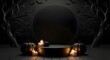 © MSTHIRAMONY - Halloween podium with black pumpkins and candles