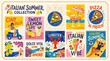 © JohnnyMohAzar - A retro-inspired flat vector poster collection with Italian summer themes, arranged in a grid of artistic cards