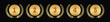 © Maulida - Set of golden laurel wreath medals with numbers 1 to 5. Luxury award icons and ranking symbols isolated on black background for competition winners and achievements.