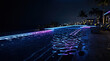 © notannft - Illuminated infinity pool at night with neon purple lights and palm trees