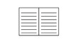 © REHANA - Open book vector icon illustration featuring a clean minimalist line art design of a notebook or textbook with horizontal lines representing text, ideal for education and business concepts.
