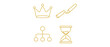 © Adnan - Minimalist collection of 4 icons for leadership succession planning featuring golden crown, relay baton, family tree, and hourglass with editable stroke, professional vector icon set for apps.