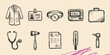 © Broke Stoke - Black ink scribble doodle vector vintage hand drawn set of doctor uniform medical chart stethoscope clinic and hospital