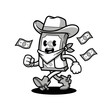 © Tania Dewi - Cartoon money character dressed as a cowboy running with cash.