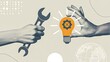 © millennium - Creative teamwork concept with hands holding wrench and glowing idea lightbulb illustration