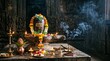 © mohammad - Sacred Shiva Lingam Puja Wallpaper with Divine Glowing Light, Incense Smoke, and Spiritual Devotional Atmosphere for Meditation and Prayer