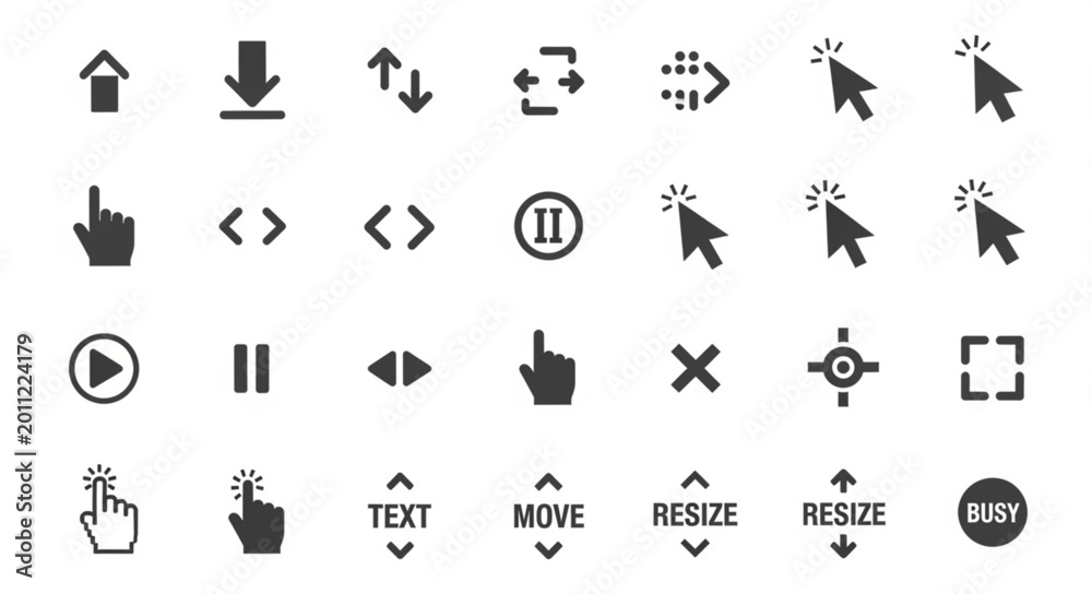Collection of computer cursor icons and symbols for web design. Stock ...